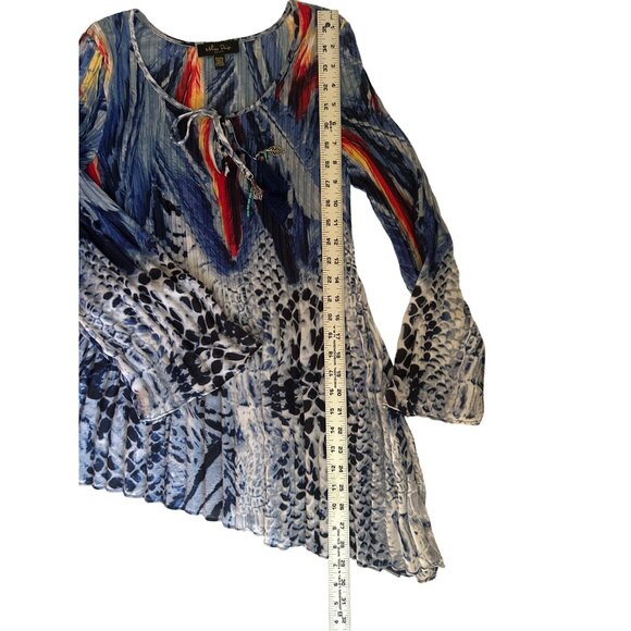 Melissa Paige Accordian Style Long Sleeve Blouse With Tie Tassel And Charms MP - Picture 10 of 10